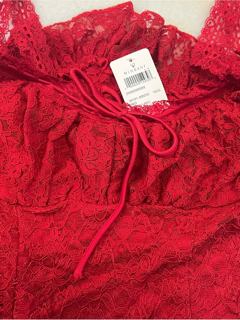 Red Lace Ruffle Mini Dress - Picture 3 of 3